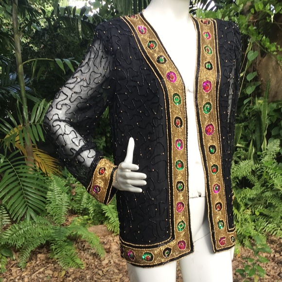 Vintage silky nights beaded and sequin Jacket - Picture 6 of 10